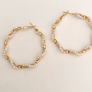Gold and Pearl Hoop Earrings - new